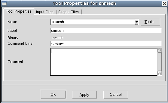 Tool Properties dialog box for the Sentaurus Mesh tool instance