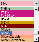 Material list showing available materials