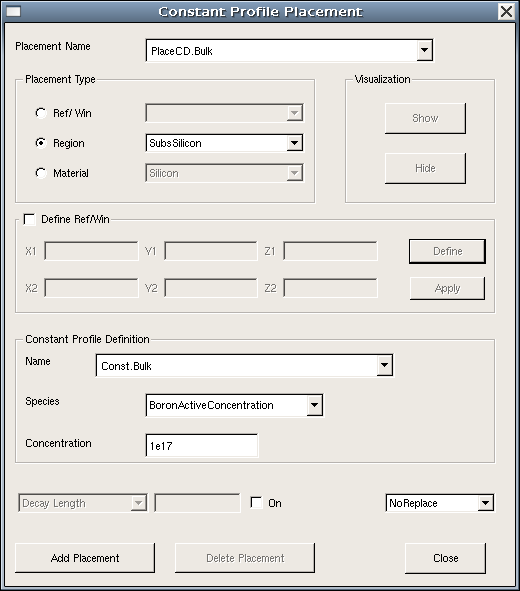 Constant Profile Placement dialog box