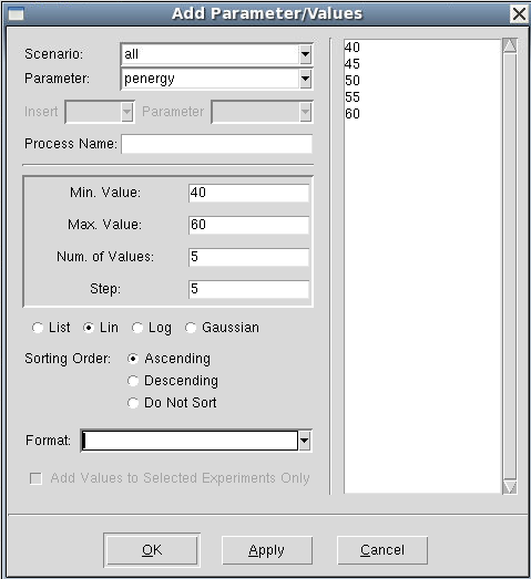 Adding parameter values for linear progression