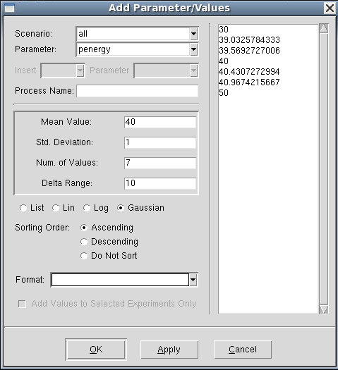 Adding multiple parameter values using Gaussian distribution